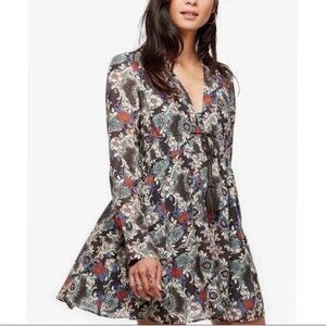 Free People Stealing Fire Womens Long Sleeve V-Neck Boho Flowy Tunic Size L GUC
